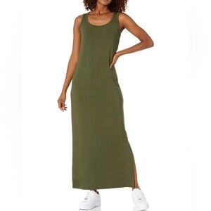 Daily Ritual Sleeveless Olive Green Tank Maxi Dress Terry Casual Slit Jersey M